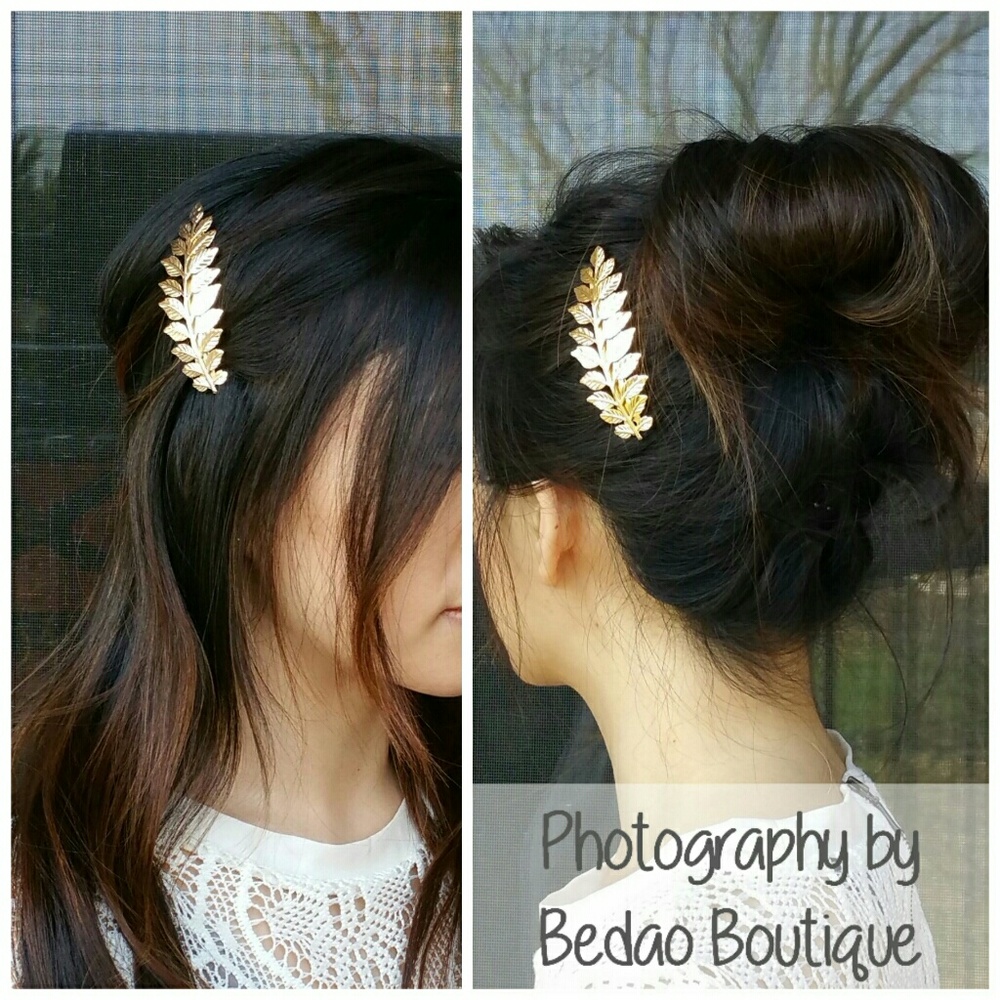 Gold Grecian Goddess Bridesmaid Leaf Barrette